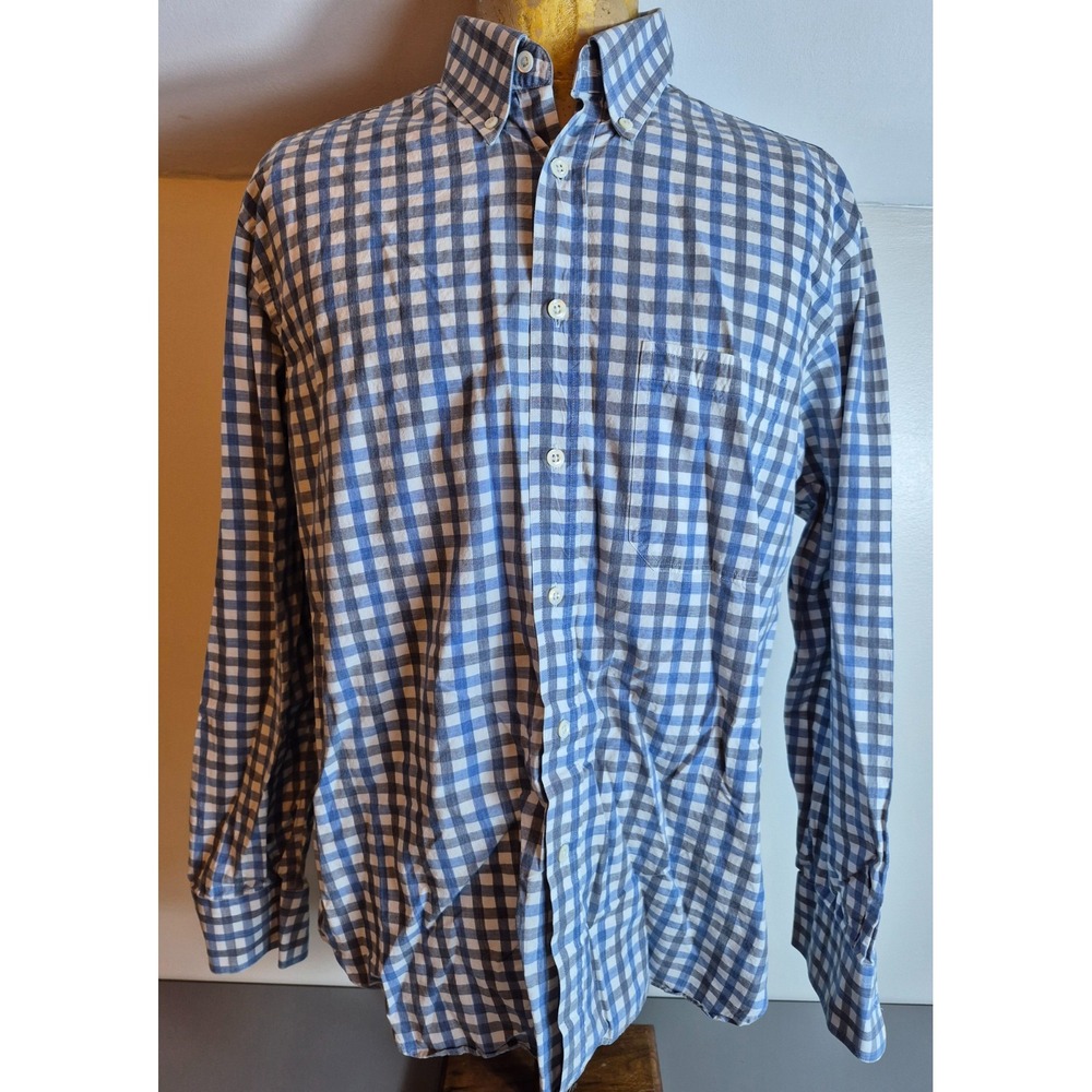 Billy Reid Mens Casual Button-Front Shirt Large Standard Cut Blue Gray White